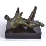 Eli Ilan (1928-1982) 'Lenni' bronze sculpture of an abstract reclining figure, on a black plinth