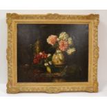 Christian Peddie, oil on canvas, still life flowers in stoneware vase, signed lower left, 51cm x