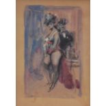 After 19th Century French School, modern coloured print monocled gentleman and dancing girl, 40cm