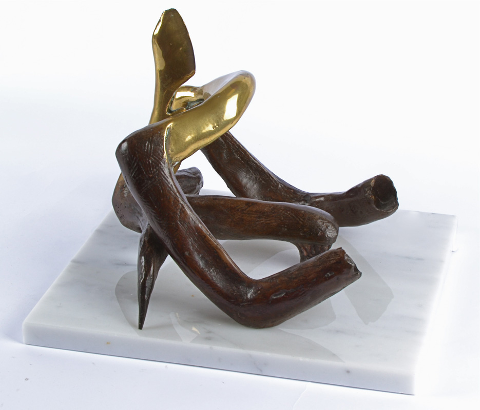 Eli Ilan (1928-1982) 'Confrontation II' bronze maquette, on a white marble plinth base, 1975, signed - Image 6 of 9