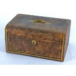 A Victorian brown leather jewellery box, stamped 'Miller Maker' to the inner rim, with an engraved