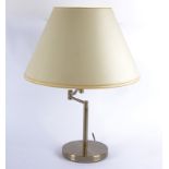 Two contemporary polished metal lamp stands, one with a shade, height 123cm & 36cm (excluding shade)