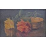 Early 20th Century, oil on board, still life roses, 21cm x 33cm