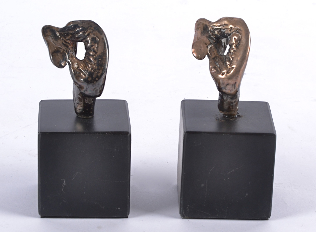 Two Eli Ilan (1928-1982) abstract silver sculptures, on black plinth bases, later recasting, - Image 3 of 9