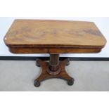 A Regency mahogany card table, swivel fold over top the games surface finished in a green baize,