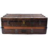 A 19th Century brass and wooden mounted campaign chest, hinged cover, carrying handles to side (