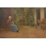 Late 19th Century, oil on canvas, woman in courtyard, 50cm x 73cm