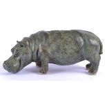 Rosalie Johnson (Contemporary British)a green patinated cold cast bronze study of an alert hippo,