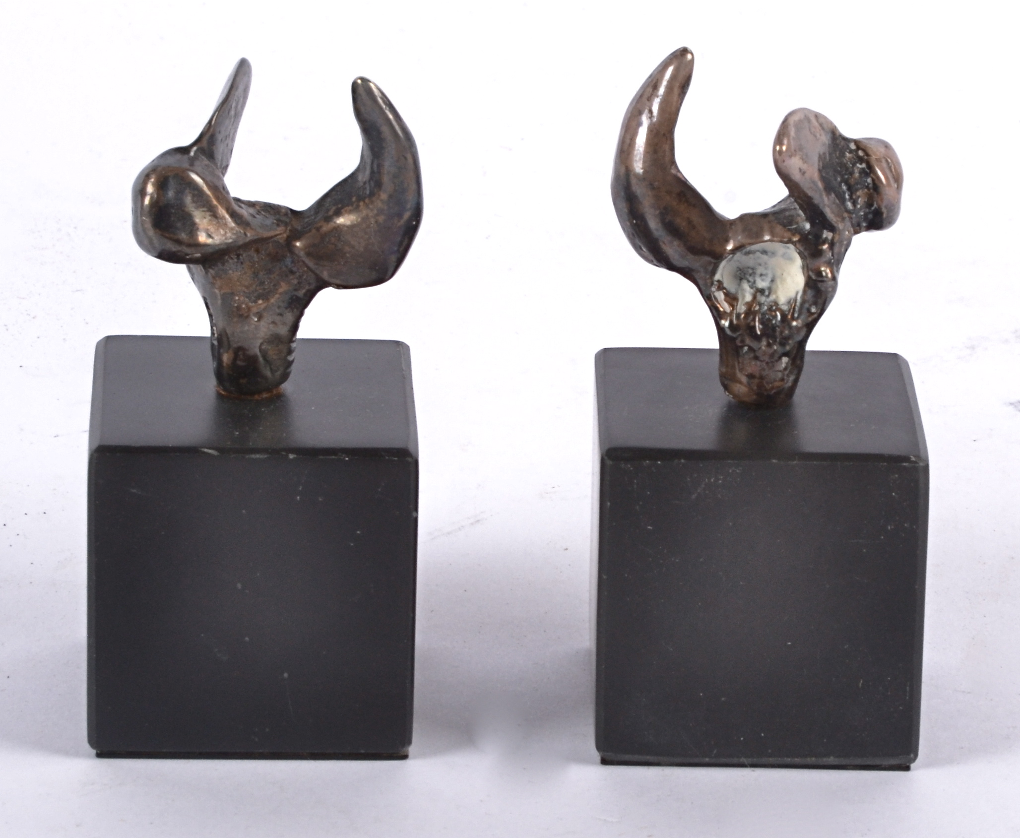 Two Eli Ilan (1928-1982) abstract silver sculptures, on black plinth bases, later recasting, - Image 3 of 6