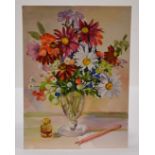 Winifred Francis (British 1915-2009), A Still Life of Flowers in a glass Vase with a Pencil and