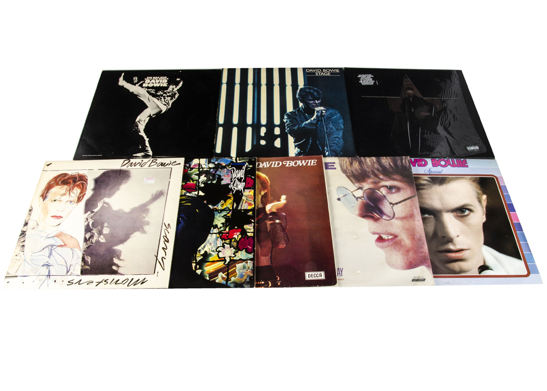 David Bowie LPs, eight albums comprising Blackstar (in opened shrinkwrap), Stage (Double - Both