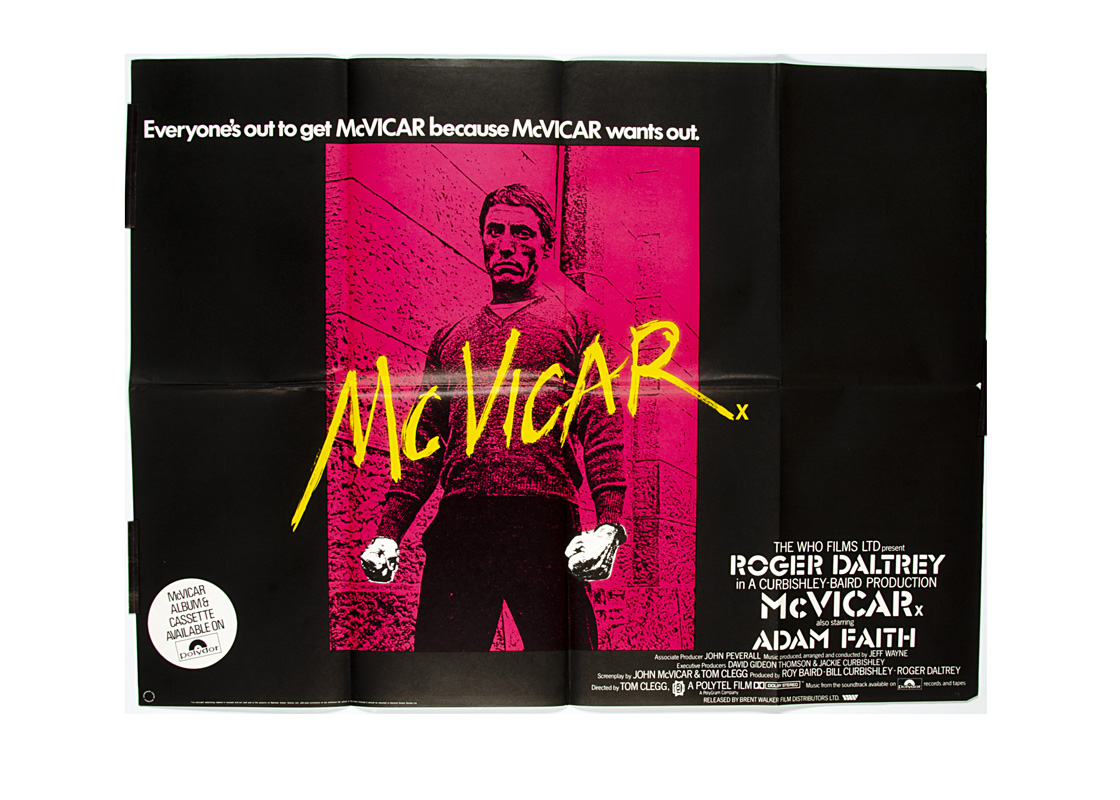 McVicar (1980) UK Quad Poster, poster for the film starring Roger Daltrey, Folded and in very good