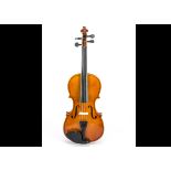Violin, an unnamed full size violin with bow and case in pristine condition
