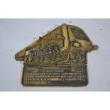 Cast Heavy Brass Anniversary Plaque 150 Years of British Passenger Trains, an un numbered limited