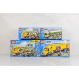 Four boxed Lego City models, including Tank Truck 3180 opened with manual and unchecked, City