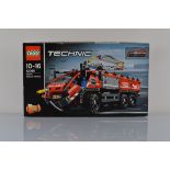 A boxed Lego Technic Airport Rescue Vehicle, 42068, unopened but box creased