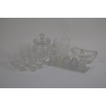 A collection of glassware, including jar and cover, vase, cruet set etc. (1)