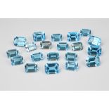 A quantity of blue topaz loose gemstones, all emerald cut, weighing 209ct