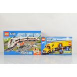 Two boxed Lego City models, High Speed Passenger Train 60051, unopened together with Lego City Truck