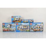 Six boxed Lego City models, including two x Mobile Command Center 60139 one unopened the other