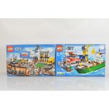 Two boxed Lego City models, including Harbour 4645 and City Square 60097 both unopened but boxes