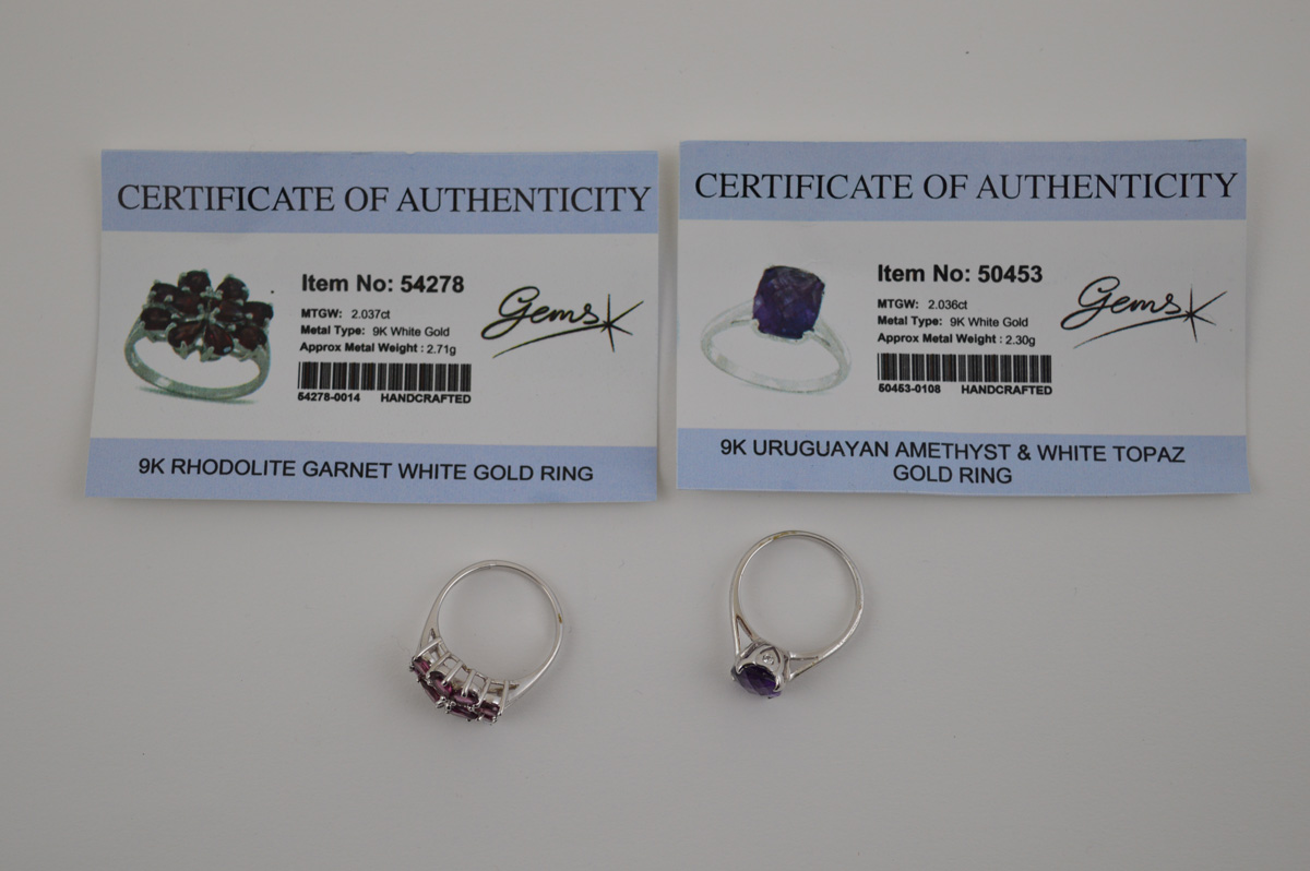 Two certificated 9ct gold gem set dress rings, comprising an amethyst and topaz crown set example, - Image 3 of 3