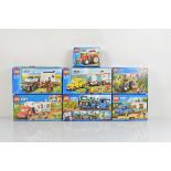 Seven boxed Lego City models, including Pickup and Caravan 60182 unopened, Van and Caravan 60117