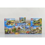 Six boxed Lego City models, including Mountain Arrest 60173 unopened, ATV Race Team 60148