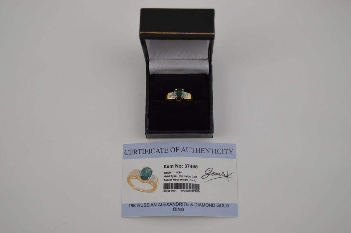 A certificated 18ct gold Russian alexandrite and diamond dress ring, the oval central mixed cut - Image 2 of 2