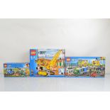 Three boxed Lego City models, all unopened, Cargo Terminal 60169, City Harvest Transport 60223 and