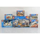 Six boxed Lego City models, including Rocket Assembly and Transport 60229, unopened, Mars Research