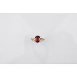A certificated 18ct gold ruby and diamond dress ring, the oval mixed cut ruby in four claw setting