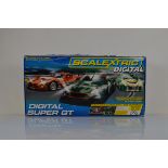 Scalextric Digital, three car racing set with lane changes, Aston Martin DBR, R9, Porsche 911 GT3R