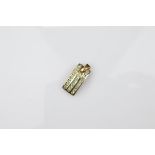 A certificated 9ct gold alexandrite pendant, of rectangular curved design with three bands of