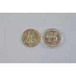 A contemporary commemorative 1 oz fine silver £2 coin, reverse with Britannia against the Union flag