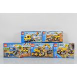 Five boxed Lego City models, including Front End Loader 7630, Sweeper and Excavator 60152, Repair