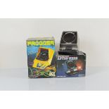 A Frogger by KJONAMI mini arcade game, with original box, console af, together with two Grandstand