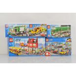 Five boxed Lego City models, including City Corner 7641 opened with manual and unchecked, Garage