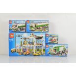 Five boxed Lego City models, Town Garage 4207, opened but all bricks in factory sealed packets