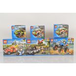 Six boxed Lego City models, including Tow Truck Trouble 60137 unopened, ATV Race Team 60148