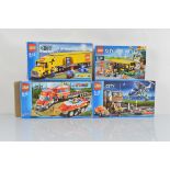 Four boxed Lego City models, including Bus Station 60154 unopened, Helicopter Arrest 60009 opened