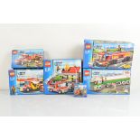 Six boxed Lego City models, Off Road Fire Rescue 7942, Fire Truck 60002, Airport Fire Truck 60061,