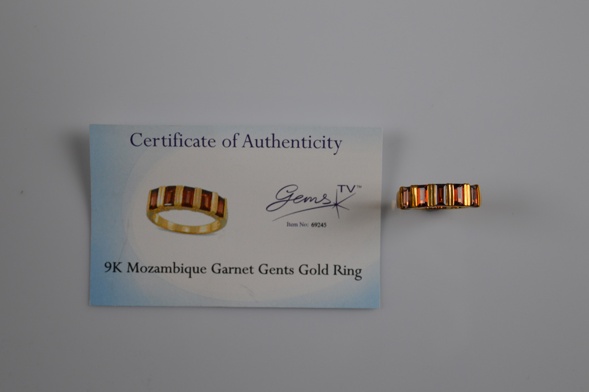 A certificated 9ct gold gentleman's garnet five stone dress ring, the Mozambique red garnets of - Image 2 of 2