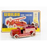 A Chad Valley Tinplate Clockwork Ubilda Fire Engine, nut and bolt constructional set, red body