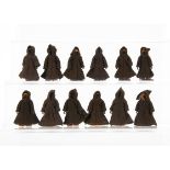 Vintage Star Wars Jawa Action Figures, twelve examples, six with weapons, all have cloth capes, F-