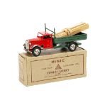 A Tri-ang Minic Tinplate Clockwork 68M Timber Lorry, red cab, green back, with bundle of wooden