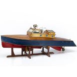 A Large Scratch-Built Wooden Motor Launch, with painted red and blue hull, mahogany planked deck,