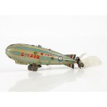 A Kono Kakuzo (K.K Japan) Tinplate Clockwork Airship R-107, 1930s toy streamlined Airship,