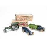 Tri-ang Minic Tinplate Clockwork Pre-War 13M Racing Car, dark blue body, RN9, red plastic exhaust,