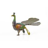 A Blomer & Schüler Tinplate Clockwork Walking Peacock, detailed tinprinted toy, 'B&S' logo to